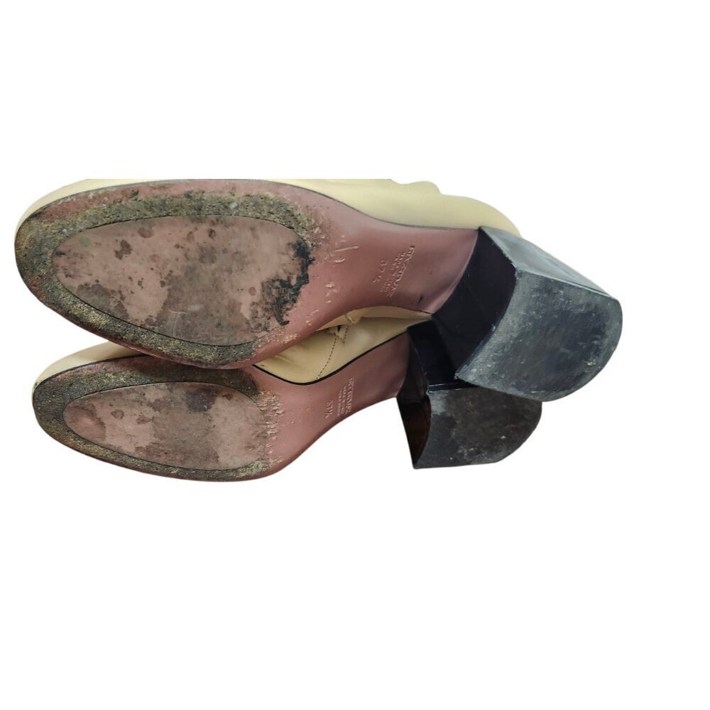 SportMax Beige Ankle Boots Black Block Heel Sleek Minimalist Pointed Toe 37.5 - Picture 12 of 14